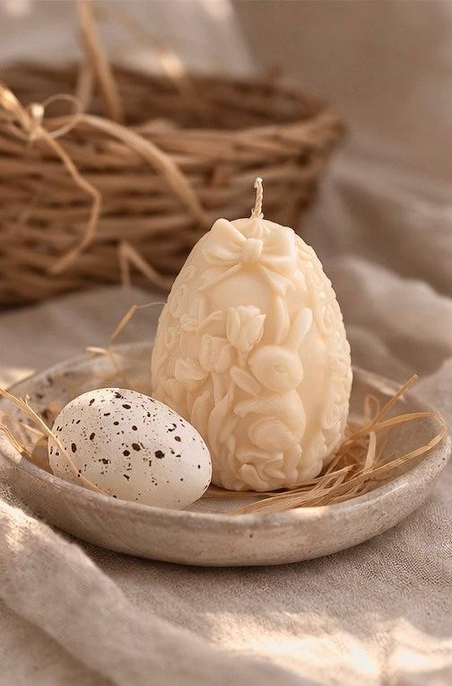 Floral Bunny Egg Candle – Handmade Natural Soy Wax Candle